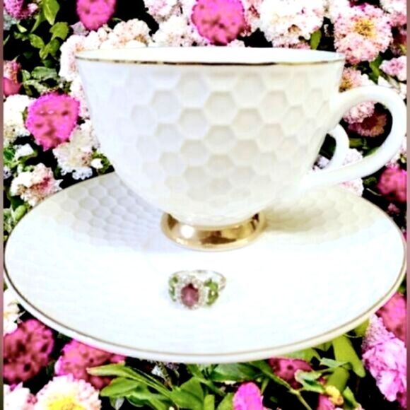 STERLING SILVER RING RASPBERRY Rhodolite Chrome Diopside & Zircon Rhodium SZ 6 - Picture 8 of 11